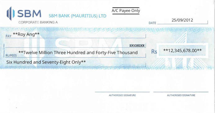 Free Online Cheque Writer for SBM Bank in Mauritius